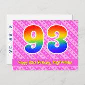 93ste verjaardag: Roze strepen & harten, Regenboog Briefkaart (Voorkant / Achterkant)