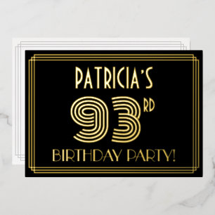93ste verjaardagsfeest — Art Deco-stijl “93” + naa Folie Uitnodiging