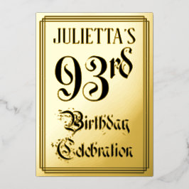 93ste verjaardagsfeest — Elegant Schrift + Aangepa Folie Uitnodiging