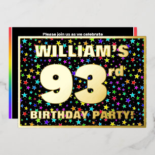 93ste verjaardagsfeest — Leuke, kleurrijke sterren Folie Uitnodiging