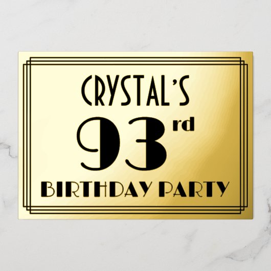 93ste verluardag Feest — Art Deco Uiterlijk “93” + Folie Uitnodiging (Voorkant)