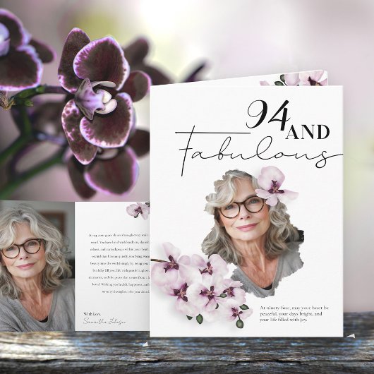 94 & Fabulous Orchid Photo Birthday Greeting Card Kaart