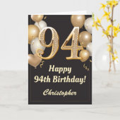 94e Birthday Black en Gold Balloons Confetti Kaart (Gele Bloem)