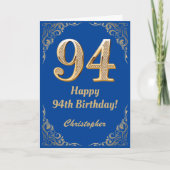 94e Birthday Blue en Gold Glitter Lijst Kaart (Voorkant)