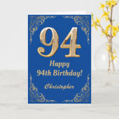 94e Birthday Blue en Gold Glitter Lijst Kaart (Gele Bloem)