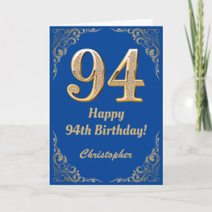 94e Birthday Blue en Gold Glitter Lijst Kaart