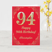 94e Birthday Red en Gold Glitter Lijst Kaart (Gele Bloem)