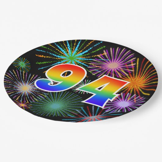 94e evenement - Fun, kleurrijk, vet, regenboog 94 Papieren Bordje (Gekanteld)