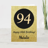 94e Happy Birthday Black en Gold Glitter Card Kaart (Voorkant)