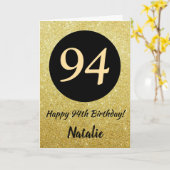 94e Happy Birthday Black en Gold Glitter Card Kaart (Gele Bloem)