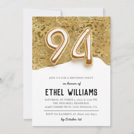 94e uitnodiging van de Birthday Party (Voorkant)