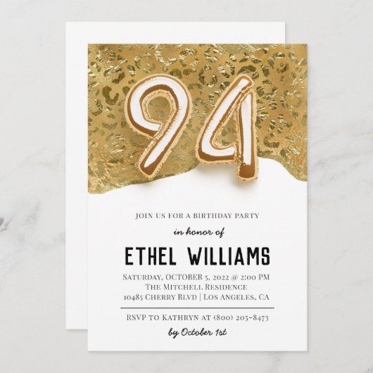 94e uitnodiging van de Birthday Party (Voorkant / Achterkant)