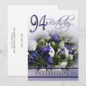 94e uitnodiging van de Birthday Party - Blue bouqu (Voorkant / Achterkant)