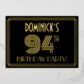 94e verjaardag — Art Deco Style "94" + Naam Folie Uitnodiging (Voorkant)