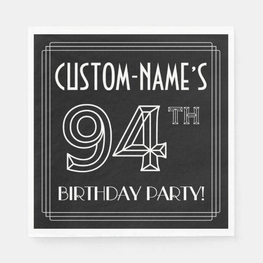 94e verjaardag: Art Deco Style + aangepaste naam Servet (Voorkant)