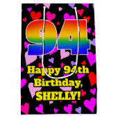 94e verjaardag: Beeldende harten Patroon, Regenboo Medium Cadeauzakje (Achterkant)