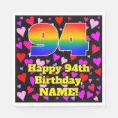 94e verjaardag: Beeldende harten Patroon, Regenboo Servet (Voorkant)