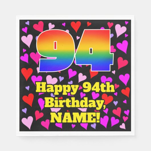94e verjaardag: Beeldende harten Patroon, Regenboo Servet (Voorkant)