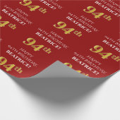 94e verjaardag: Elegant, rood, Faux Gold look Cadeaupapier (Hoek)