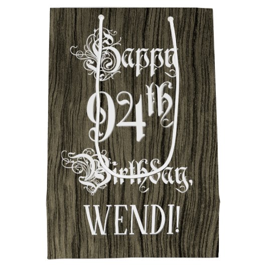 94e verjaardag: Fancy, Faux Wood Kijk + Aangepaste Medium Cadeauzakje (Achterkant)