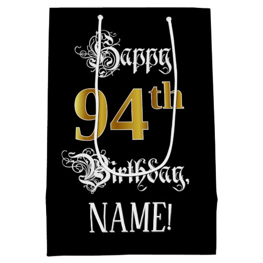 94e verjaardag ~ Fancy script; Faux Gold look; naa Medium Cadeauzakje (Achterkant)