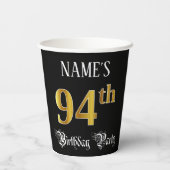 94e verjaardag — Fancy script, Faux Gold look Papieren Bekers (Achterkant)