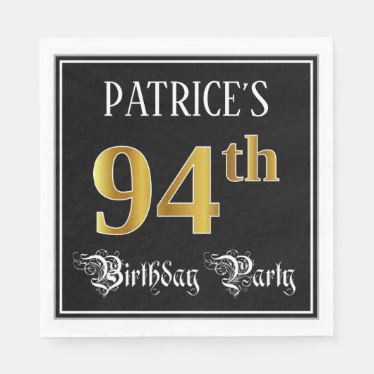 94e verjaardag — Fancy script, Faux Gold look Servet (Voorkant)