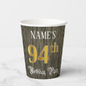 94e verjaardag — Faux Gold & Faux Wood Papieren Bekers (Achterkant)