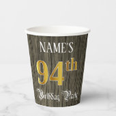 94e verjaardag — Faux Gold & Faux Wood Papieren Bekers (Voorkant)