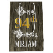 94e verjaardag: Faux Gold look & Faux Wood Pattern Medium Cadeauzakje (Achterkant)