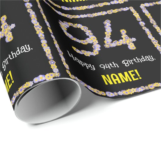 94e verjaardag: Floral Flowers Number, Custom Name Cadeaupapier (Rol Hoek)