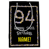 94e verjaardag: Floral Flowers Number, Custom Name Medium Cadeauzakje (Voorkant)
