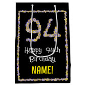 94e verjaardag: Floral Flowers Number, Custom Name Medium Cadeauzakje (Achterkant)