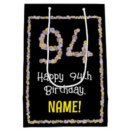 94e verjaardag: Floral Flowers Number, Custom Name Medium Cadeauzakje