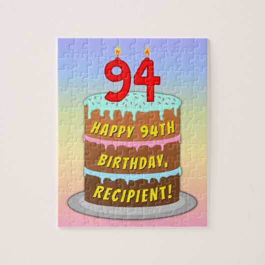 94e verjaardag: Fun Cake and Candles + Custom Name Legpuzzel (Verticaal)
