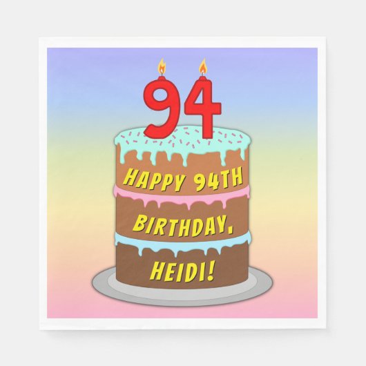 94e verjaardag: Fun Cake and Candles + Custom Name Servet (Voorkant)