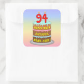 94e verjaardag: Fun Cake and Candles + Custom Name Vierkante Sticker (Tas)