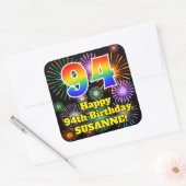 94e verjaardag: Fun Fireworks Kijk, regenboog # 94 Vierkante Sticker (Envelop)