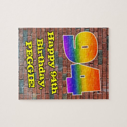 94e verjaardag: Fun Graffiti-geïnspireerde regenbo Legpuzzel (Horizontaal)