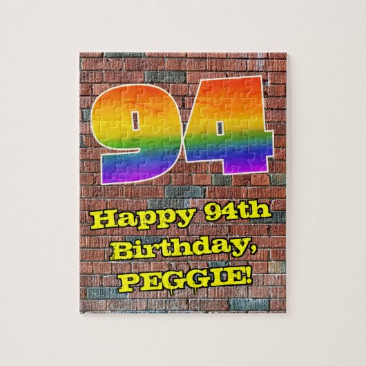 94e verjaardag: Fun Graffiti-geïnspireerde regenbo Legpuzzel (Verticaal)