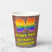 94e verjaardag: Fun Graffiti-geïnspireerde regenbo Papieren Bekers (Voorkant)
