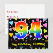 94e verjaardag: Fun Hearts Pattern, Regenboog 94 Briefkaart (Voorkant / Achterkant)