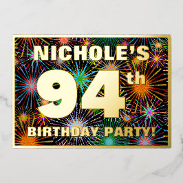 94e verjaardag — Fun, kleurrijke Fireworks look Folie Uitnodiging
