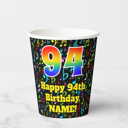 94e verjaardag: Fun Muzieknoten Pattern, Rainbow 9 Papieren Bekers (Voorkant)