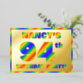 94e verjaardag - Fun, regenboogspectrum "94" Folie Uitnodiging (Staand Voorkant)