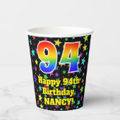 94e verjaardag: Fun Stars Pattern en Rainbow 94 Papieren Bekers (Voorkant)