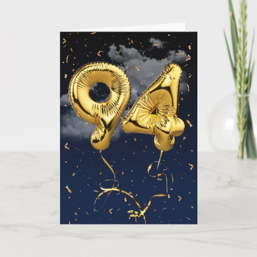 94e verjaardag Gold Mylar ballon en Confetti Card Kaart (Voorkant)