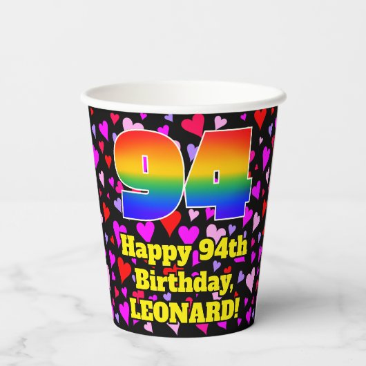 94e verjaardag: Het liefhebbende Kunstpatroon, Reg Papieren Bekers (Achterkant)