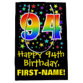 94e verjaardag: kleurrijk sterrenpatroon & regenbo medium cadeauzakje (Voorkant)