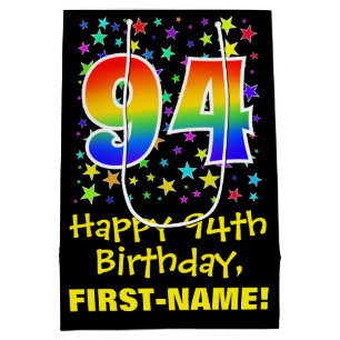 94e verjaardag: kleurrijk sterrenpatroon & regenbo medium cadeauzakje